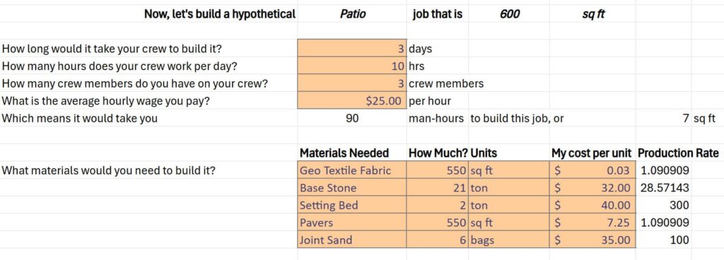 Production Rate Calculator sheet