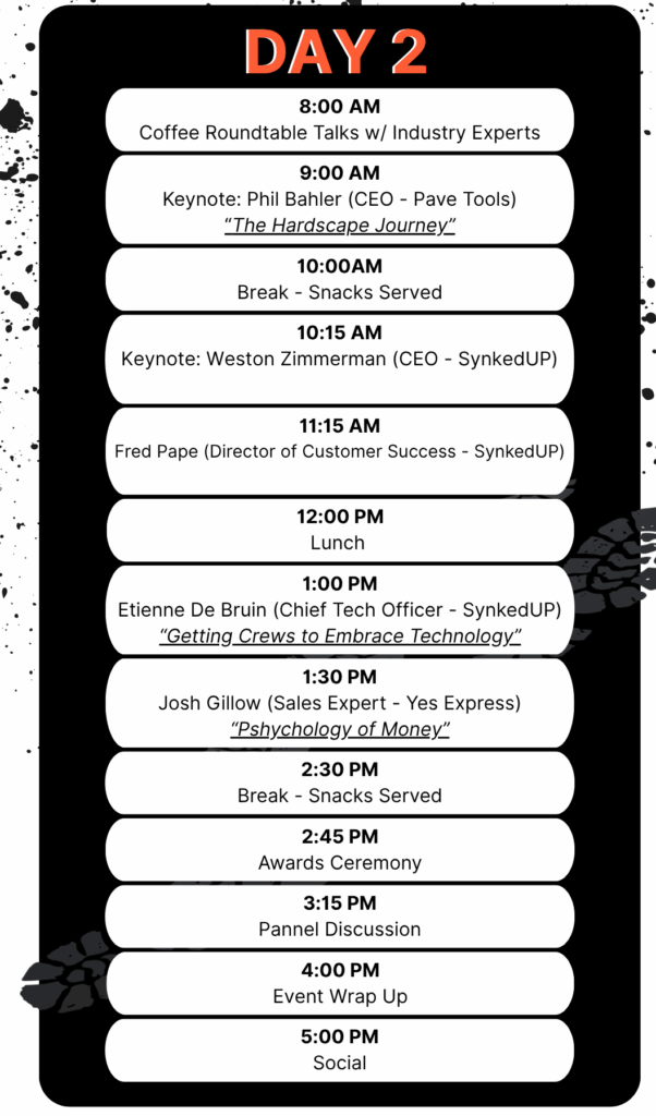 Day 2 SynkedUP Contractor Summit Schedule