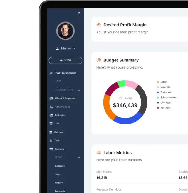 landscape job costing software tracking expenses dashboard